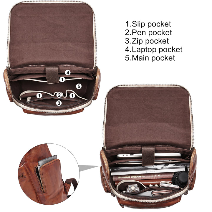 BOSTANTEN Leather Backpack 15.6 inch Laptop Backpack Vintage Travel Office Bag Large Capacity School Shoulder Bag - BOSTANTEN