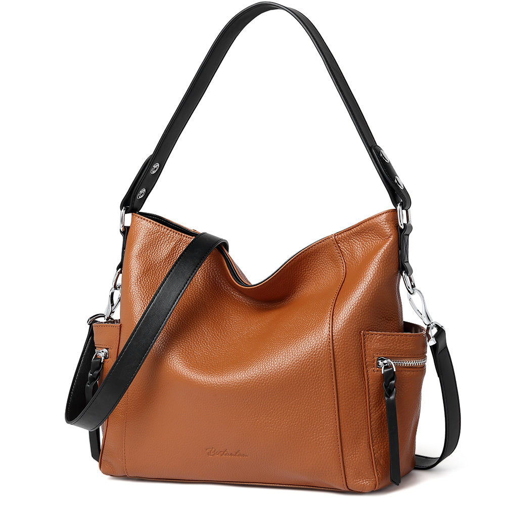 BOSTANTEN Women Leather Convertible Hobo Purse With Side Zipper Pocket - BOSTANTEN