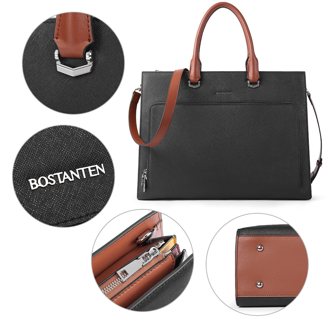 Machk Women's Briefcase Tote — Classic Black Design - BOSTANTEN