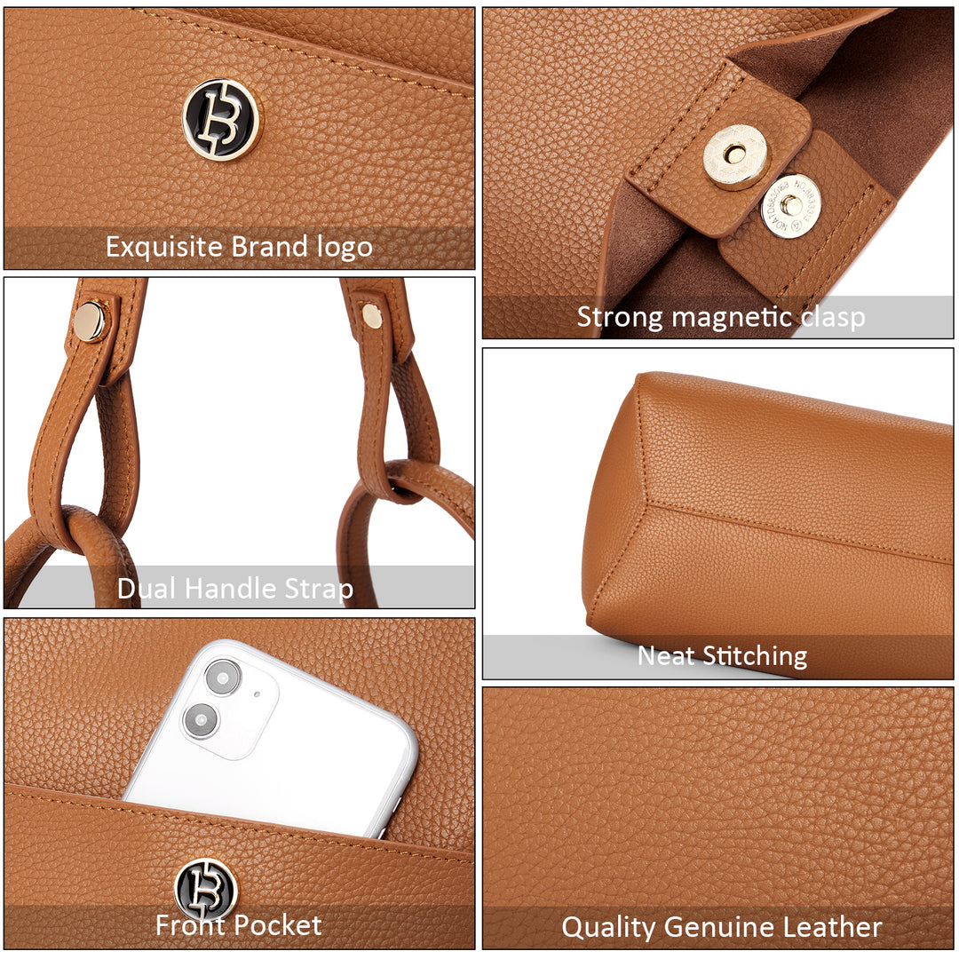 BOSTANTEN Women Handbags Leather Purses Designer Hobo Bucket Tote Bags with Zipper Pouch - BOSTANTEN