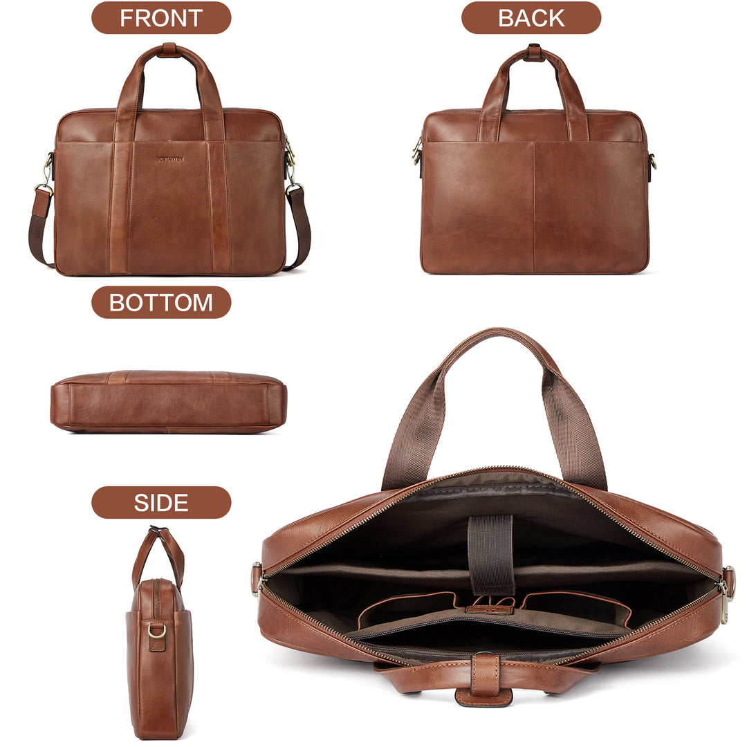Soft Leather Briefcase with Shoulder Strap for 15.6 inch Laptop - Perfect for Men
