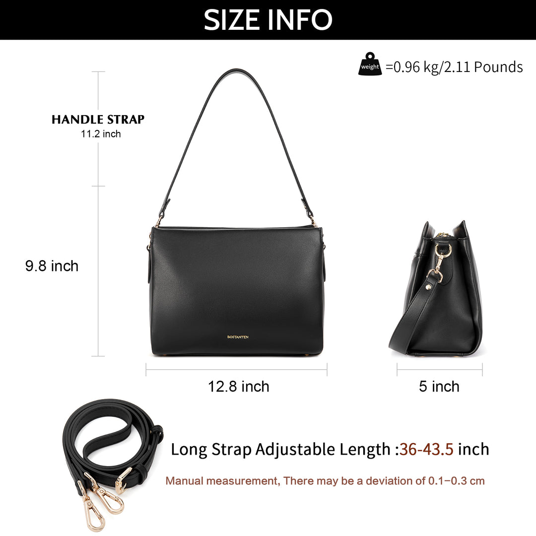 BOSTANTEN Women Leather Purses Handbags Designer Satchel Bag Shoulder Top Handle Tote Bags Triple Compartment - BOSTANTEN