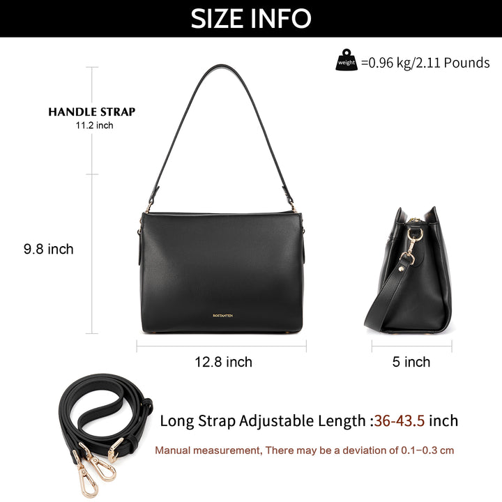 BOSTANTEN Women Leather Purses Handbags Designer Satchel Bag Shoulder Top Handle Tote Bags Triple Compartment - BOSTANTEN
