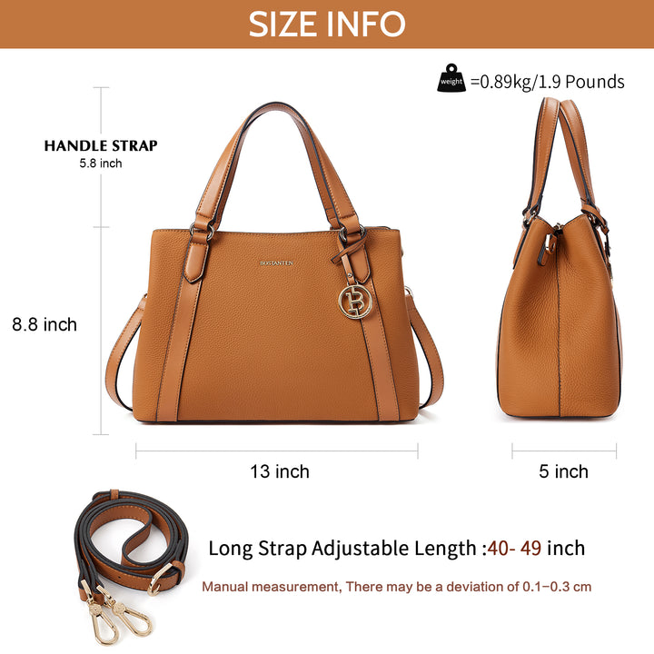 BOSTANTEN Lederhandtasche für Damen, Designer-Schultertasche, Henkeltasche oben, Umhängetasche mit drei Fächern 
