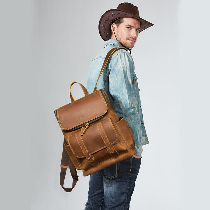 BOSTANTEN Leather Backpack 15.6 inch Laptop Backpack Vintage Travel Office Bag Large Capacity School Shoulder Bag - BOSTANTEN