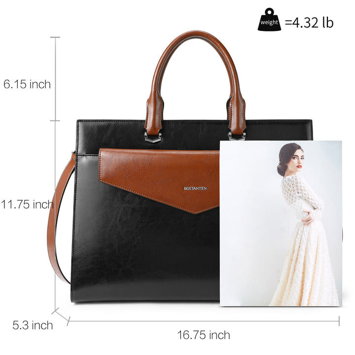 Mizuki Modern-Style Leather Briefcase — 15.6 Inch - BOSTANTEN