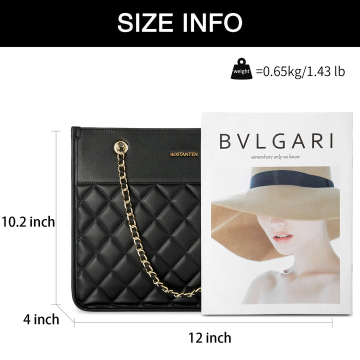 BOSTANTEN Handbags for Women Designer Leather Purses Quilted Shoulder Tote Bag with Chain Strap - BOSTANTEN