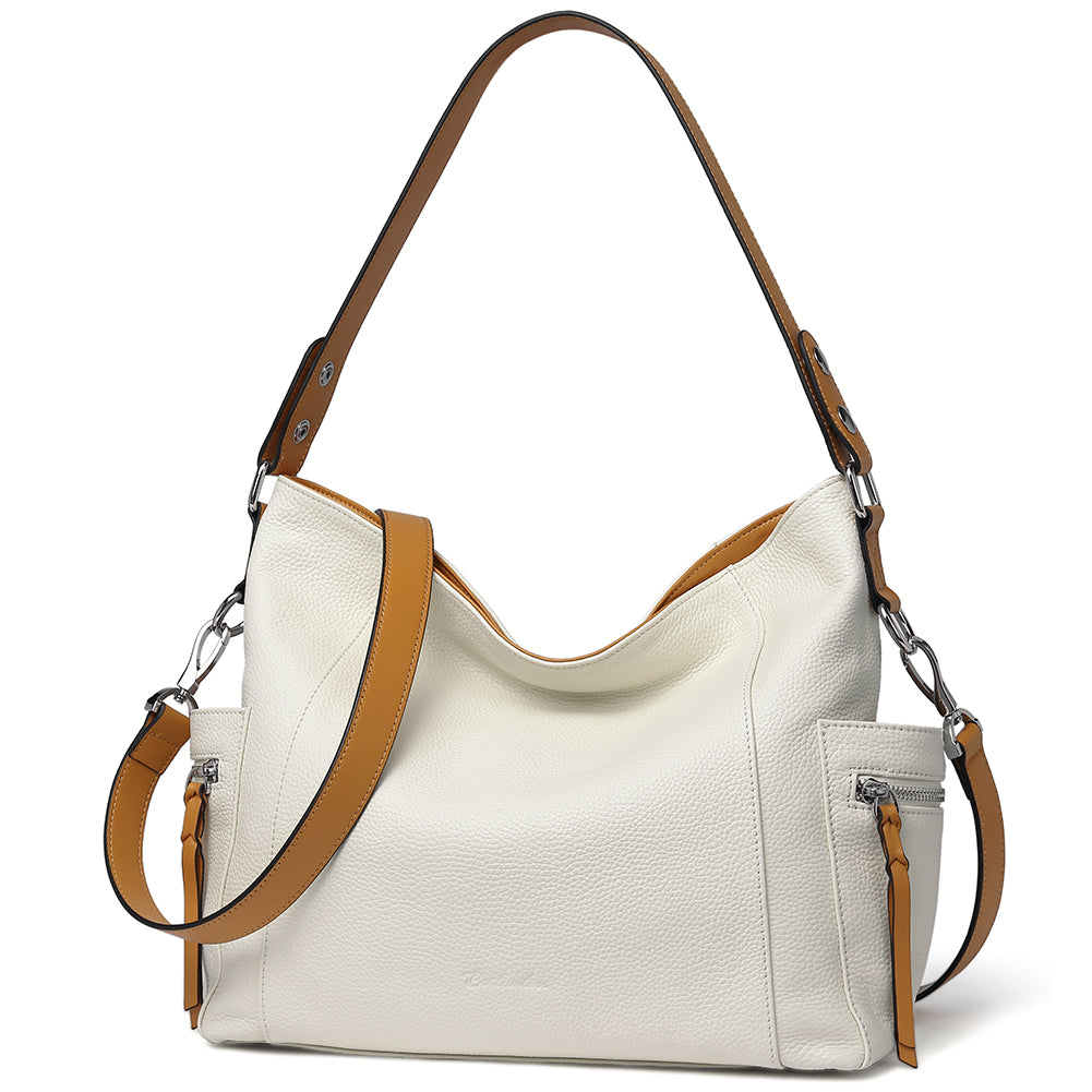 BOSTANTEN Women Leather Convertible Hobo Purse With Side Zipper Pocket - BOSTANTEN