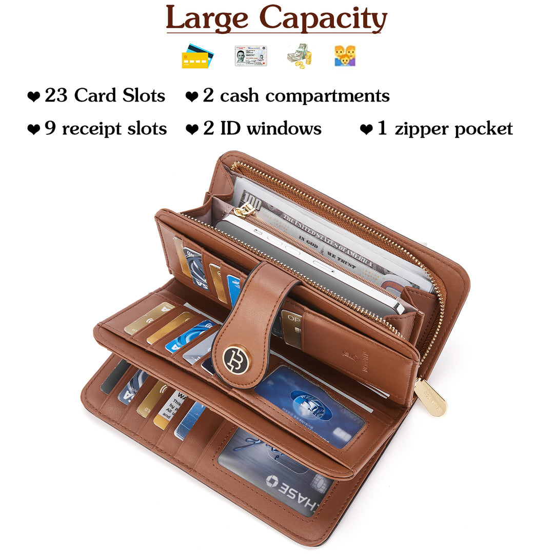BOSTANTEN Womens Wallet Genuine Leather Large Capacity Wristlet Clutch Purse Credit Card Holder with RFID Blocking