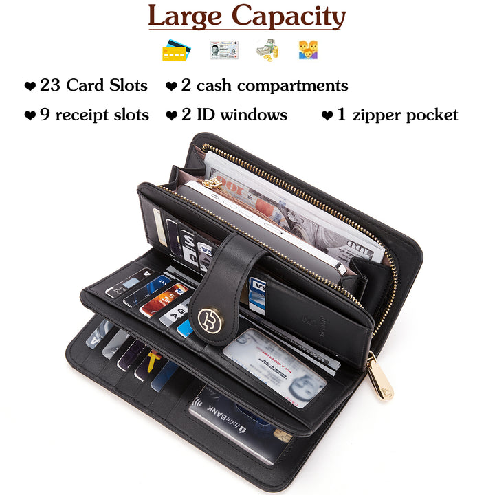 BOSTANTEN Womens Wallet Genuine Leather Large Capacity Wristlet Clutch Purse Credit Card Holder with RFID Blocking