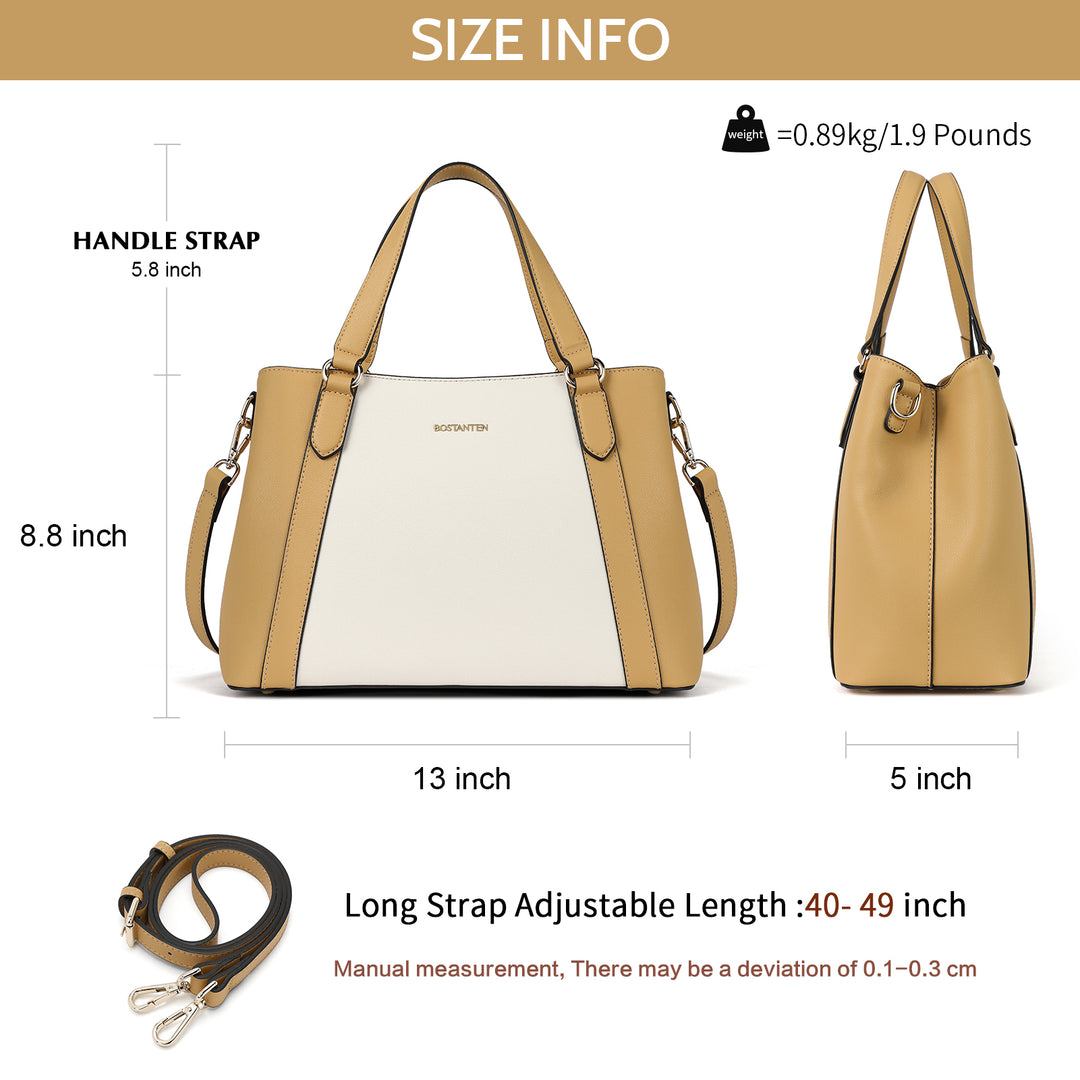 BOSTANTEN Women Leather Handbags Designer Shoulder Tote Bags Two Tone Work Daily Top Handle Satchel Purses - BOSTANTEN