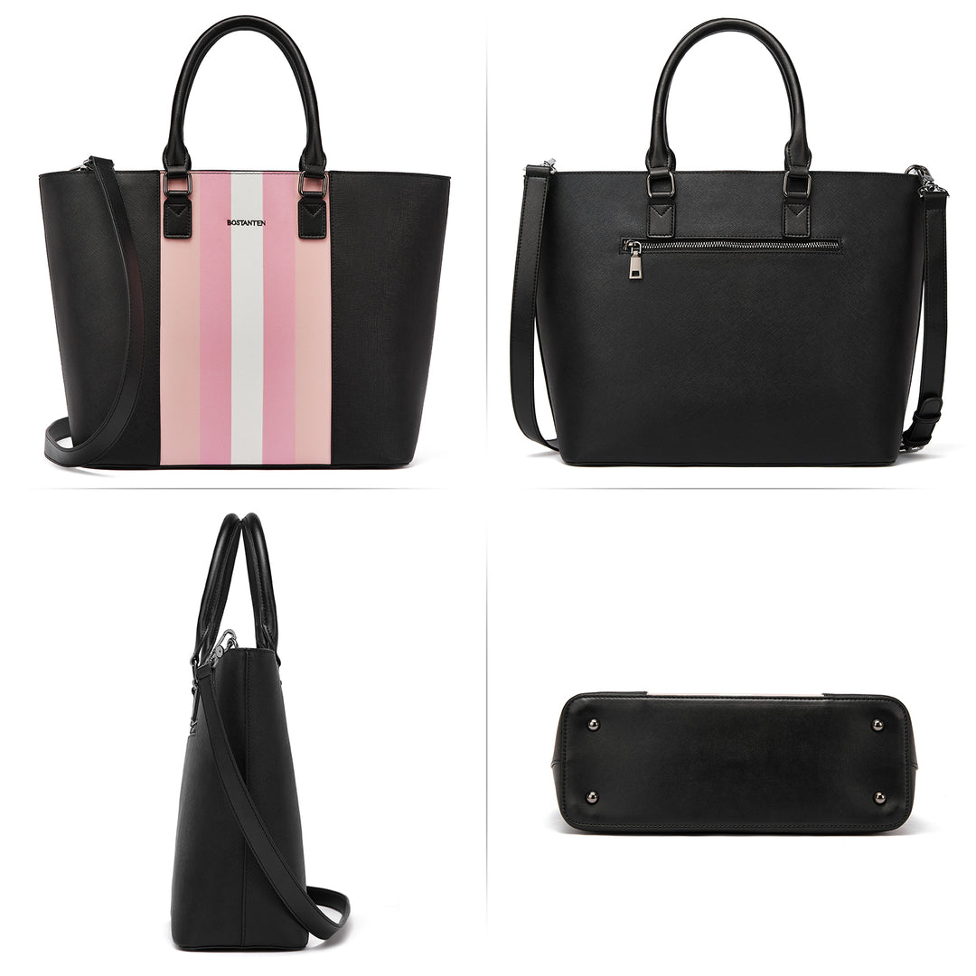 BOSTANTEN Women Tote Bag Genuine Leather Handbags Purses Shoulder Satchel Purse Work Bag Stripe Pattern - BOSTANTEN