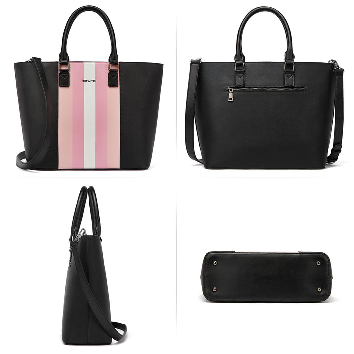 BOSTANTEN Women Tote Bag Genuine Leather Handbags Purses Shoulder Satchel Purse Work Bag Stripe Pattern - BOSTANTEN