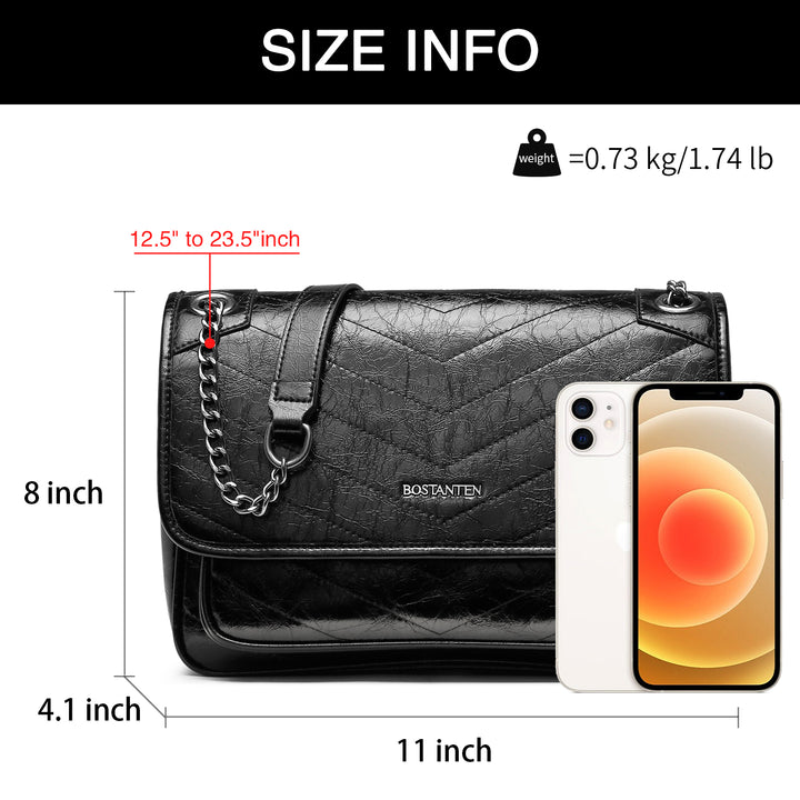 BOSTANTEN Women's Leather Handbag Designer Chevron Quilted Crossbody Bag Fashion Chain Strap Shoulder Purses - BOSTANTEN