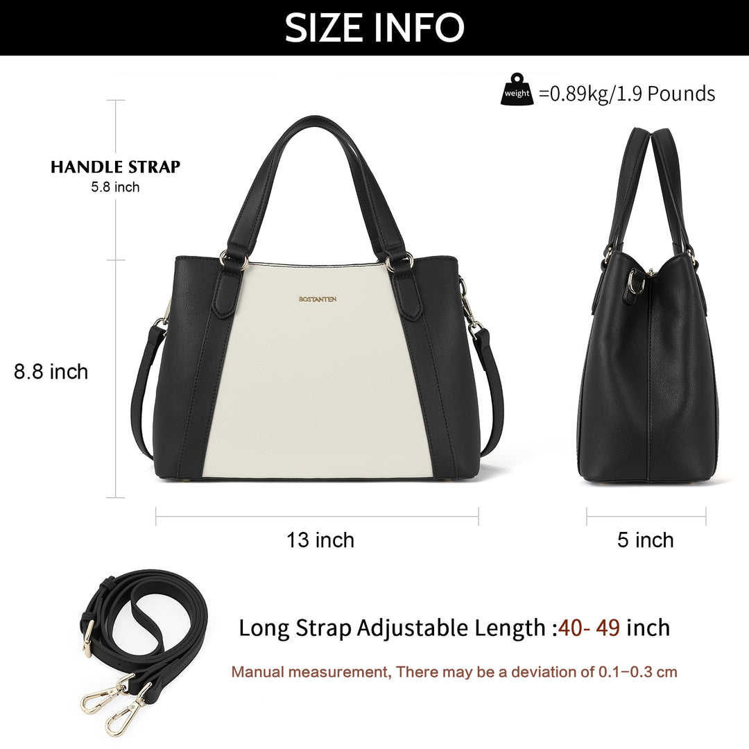 BOSTANTEN Women Leather Handbags Designer Shoulder Tote Bags Two Tone Work Daily Top Handle Satchel Purses - BOSTANTEN