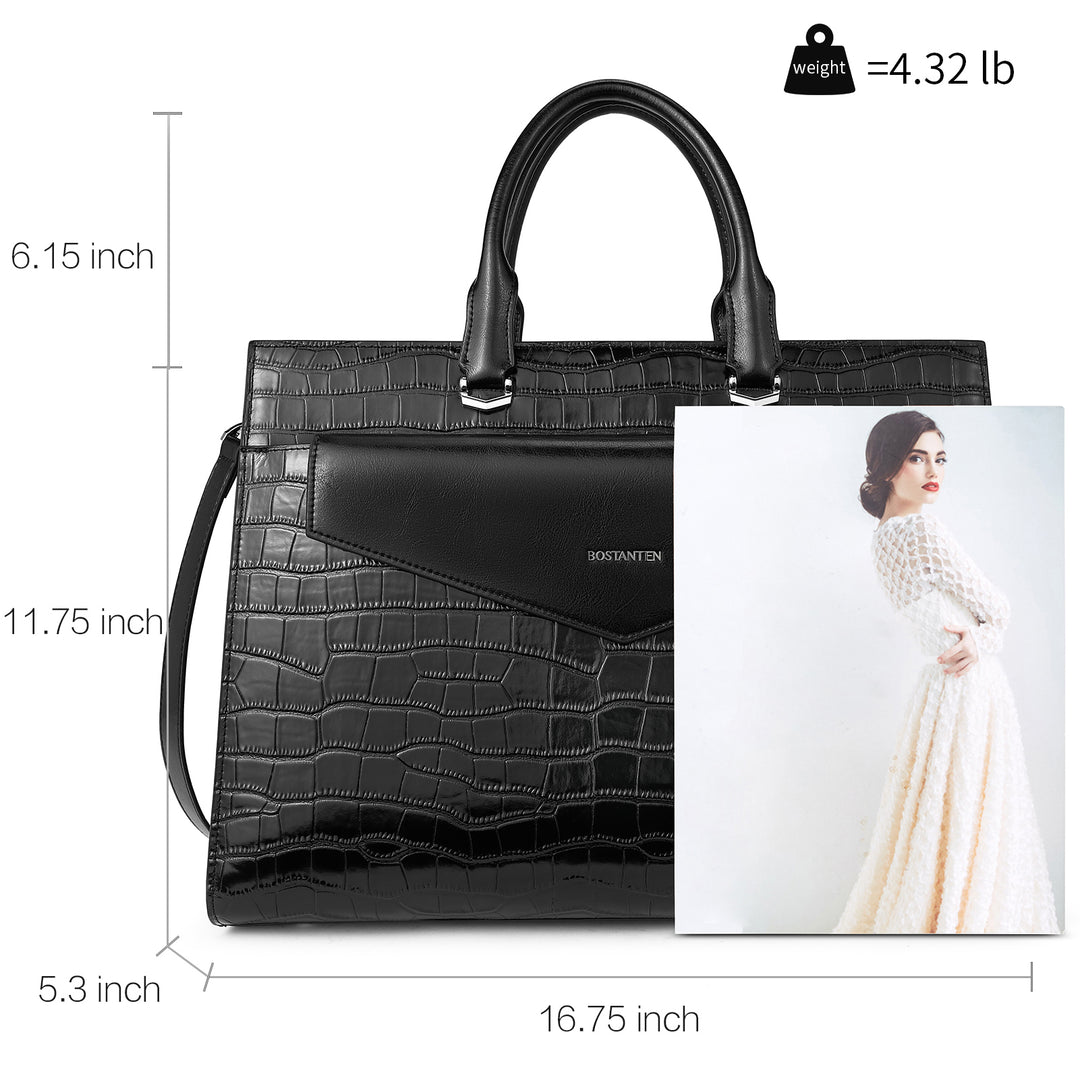Glora Crocodile Slim Computer Briefcase For Professional Women