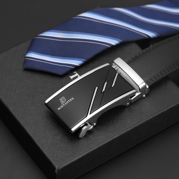 Bostanten Mens Black Leather Belt Without Holes Suit With Waist Belt - BOSTANTEN