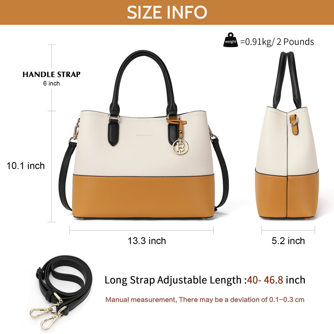 Satchel Handbags Leather Tote Purses Two Tone Designer Work Top Handle - BOSTANTEN