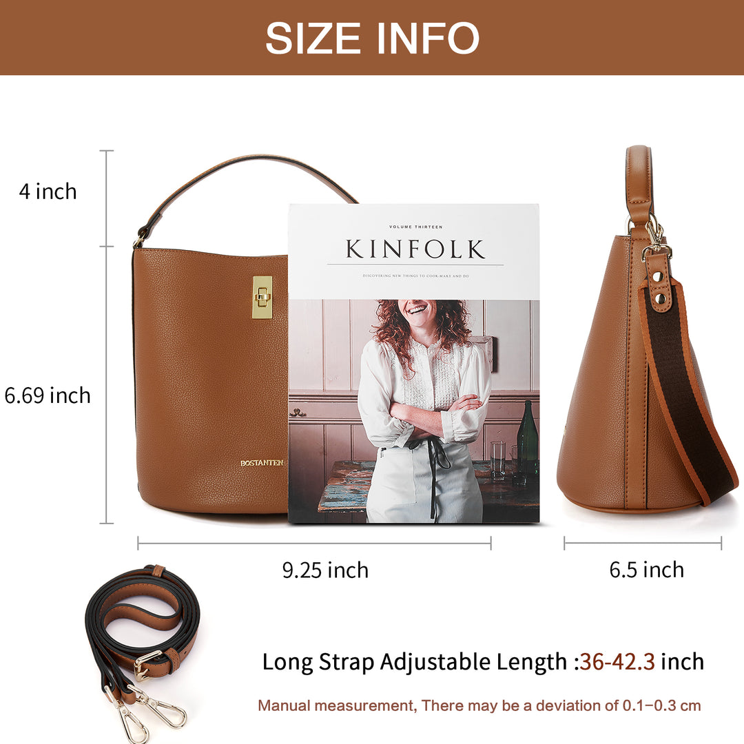 BOSTANTEN Leather Handbags for Women Designer Hobo Bucket Purses Fashion Ladies Crossbody Bags for Work Travel Daily - BOSTANTEN