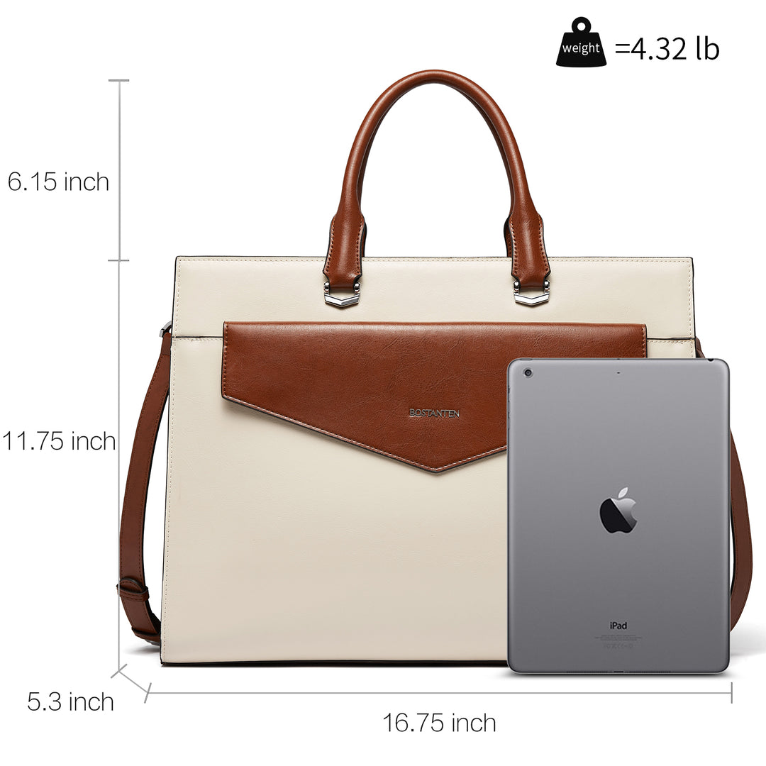 Mizuki Modern-Style Leather Briefcase — 15.6 Inch - BOSTANTEN