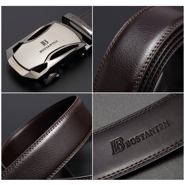 BOSTANTEN Mens Leather Ratchet Dress Belt Suit With Waist Belt Black - BOSTANTEN