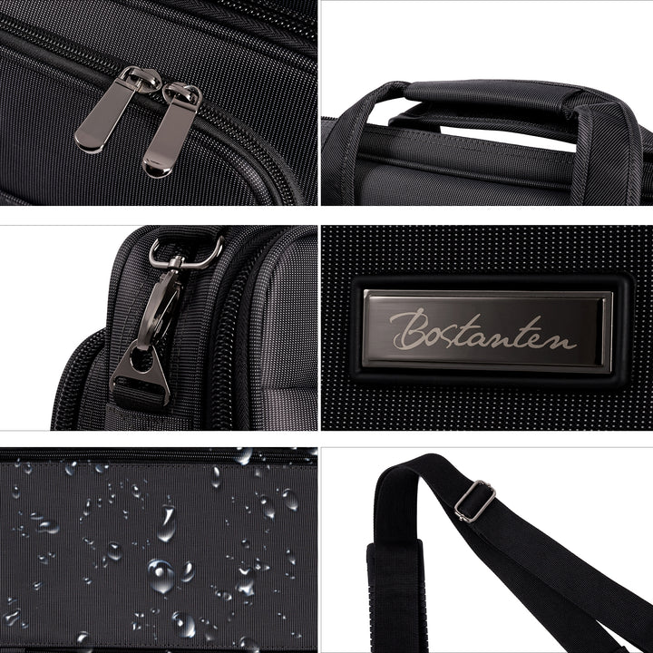 BOSTANTEN Laptop Bags 17 inch Briefcase for Men Canva Water-resistant Lightweight Shoulder Travel Bag Black - BOSTANTEN