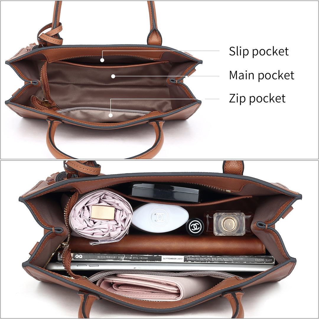 BOSTANTEN Satchel Handbags for Women Designer Leather Tote Purses Ladies Top Handle Crossbody Bags with Tassel - BOSTANTEN