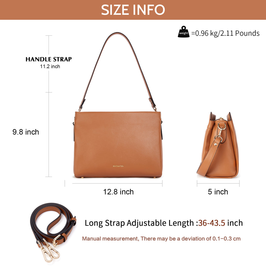 BOSTANTEN Women Leather Purses Handbags Designer Satchel Bag Shoulder Top Handle Tote Bags Triple Compartment - BOSTANTEN