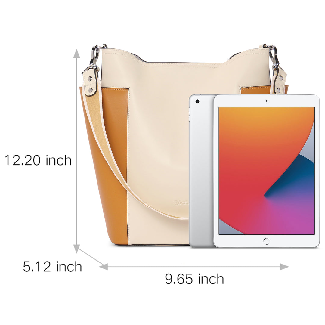 Lotty Funktionelle und modische Hobo-Tasche aus butterweichem Leder - Beige mit Gelb 