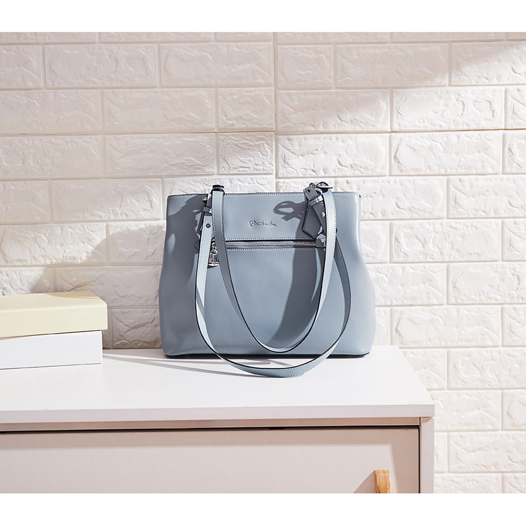 Nevin Structured Leather Shoulder Tote Bag - Front Zipper Pocket