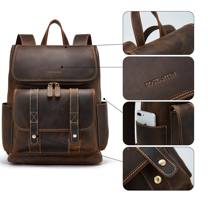 BOSTANTEN Leather Backpack 15.6 inch Laptop Backpack Vintage Travel Office Bag Large Capacity School Shoulder Bag - BOSTANTEN