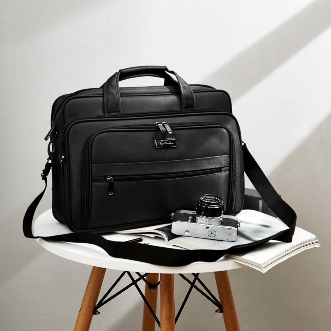 BOSTANTEN Laptop Bags 17 inch Briefcase for Men Canva Water-resistant Lightweight Shoulder Travel Bag Black - BOSTANTEN