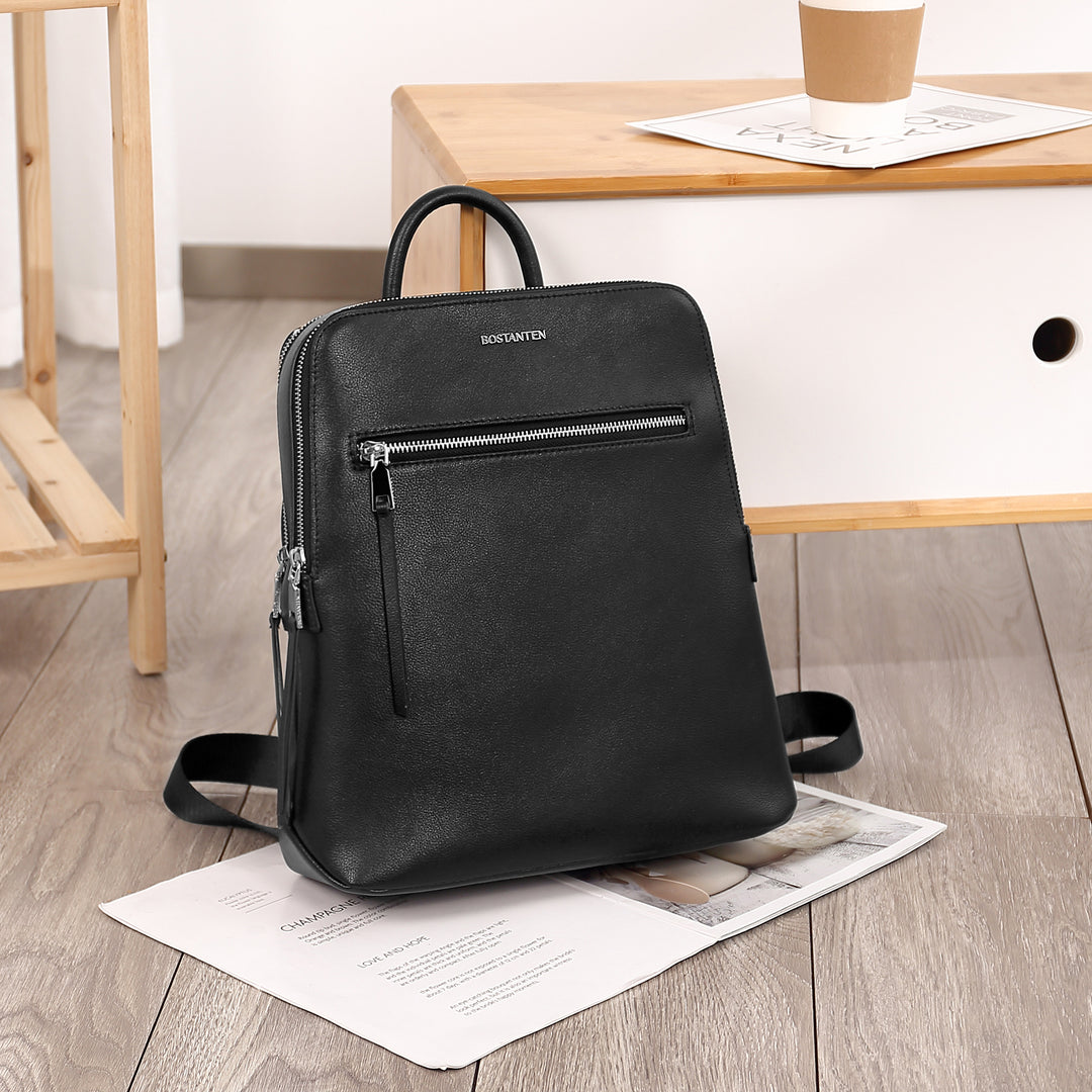 Nombongo Soft Leather Backpack — Pitch-Black - BOSTANTEN