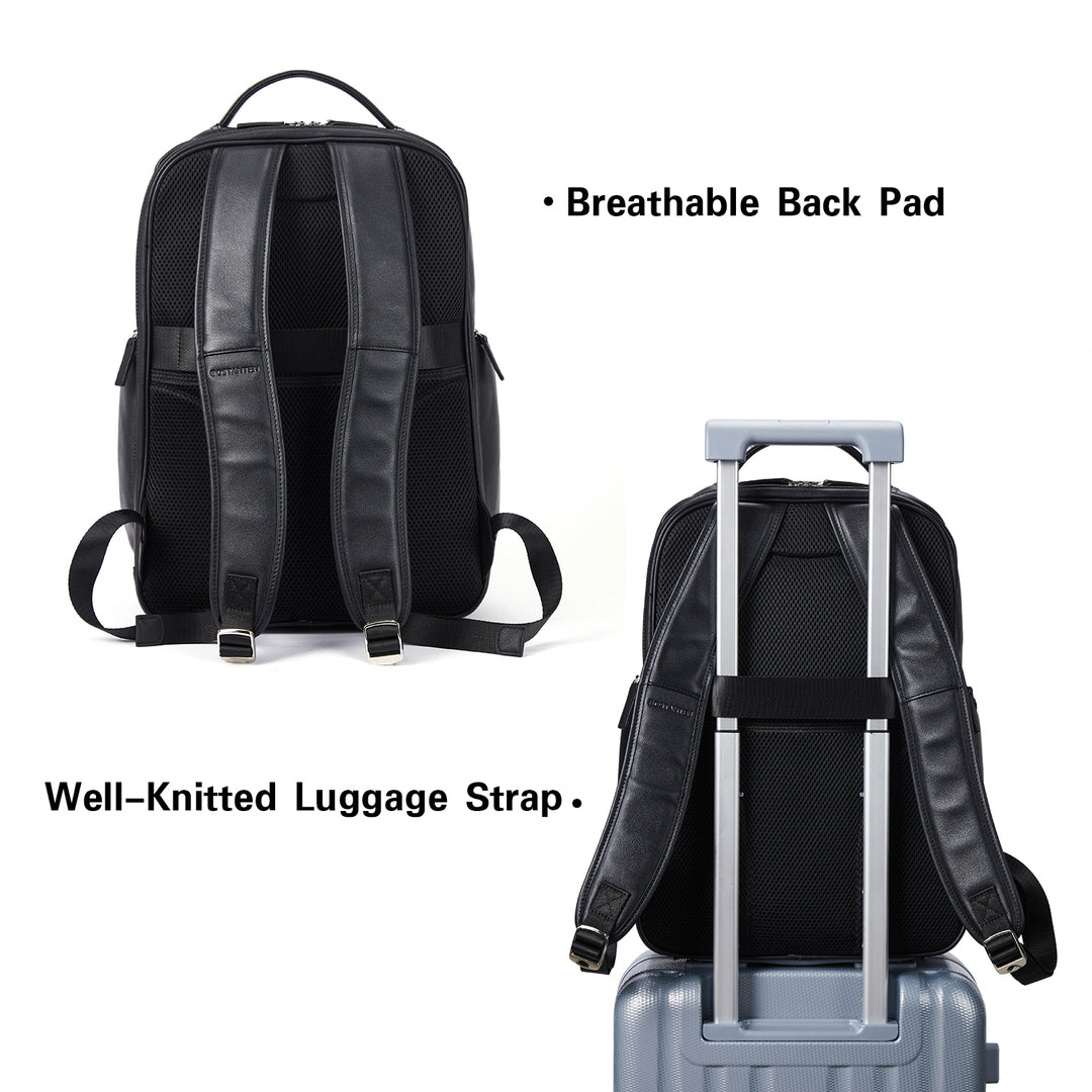 Premium Black Leather 15.6inch Laptop Backpack for Men