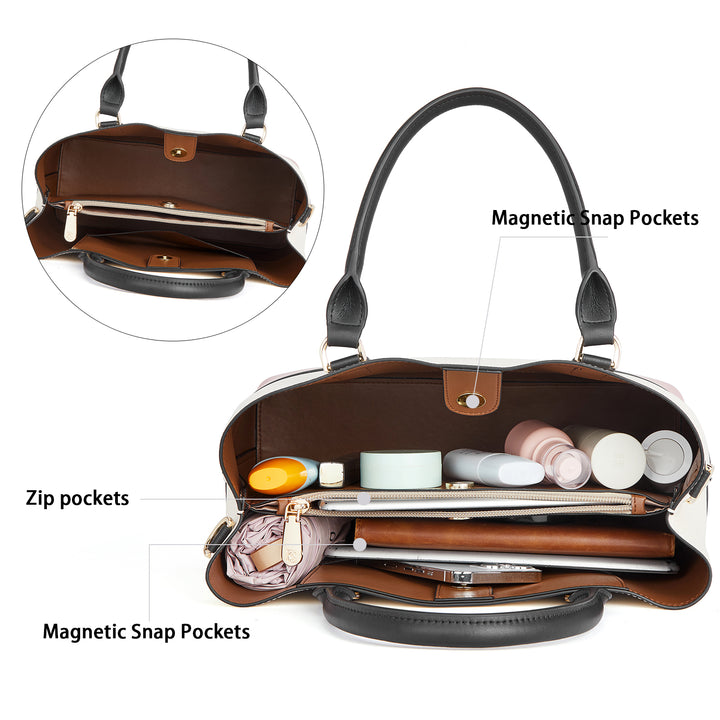 BOSTANTEN Leather Handbags for Women Designer Satchel Purses Top Handle Shoulder Crossbody Bag with Triple Compartment