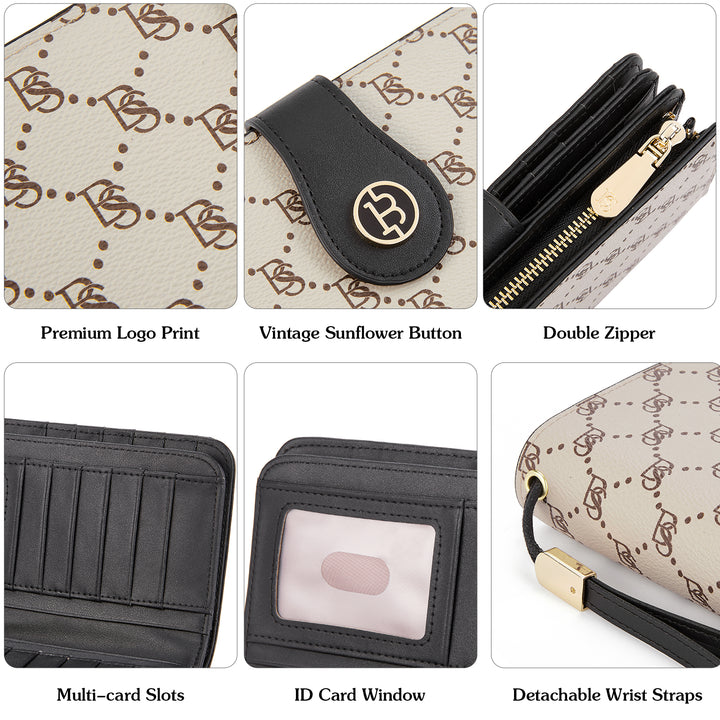 BOSTANTEN Womens Wallet Genuine Leather Large Capacity Wristlet Clutch Purse Credit Card Holder with RFID Blocking