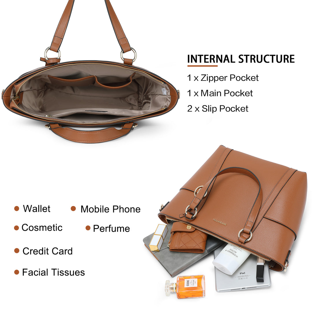 BOSTANTEN Women Leather Handbags Designer Purses Fashion Tote Shoulder Top Handle Bag for Work Daily - BOSTANTEN