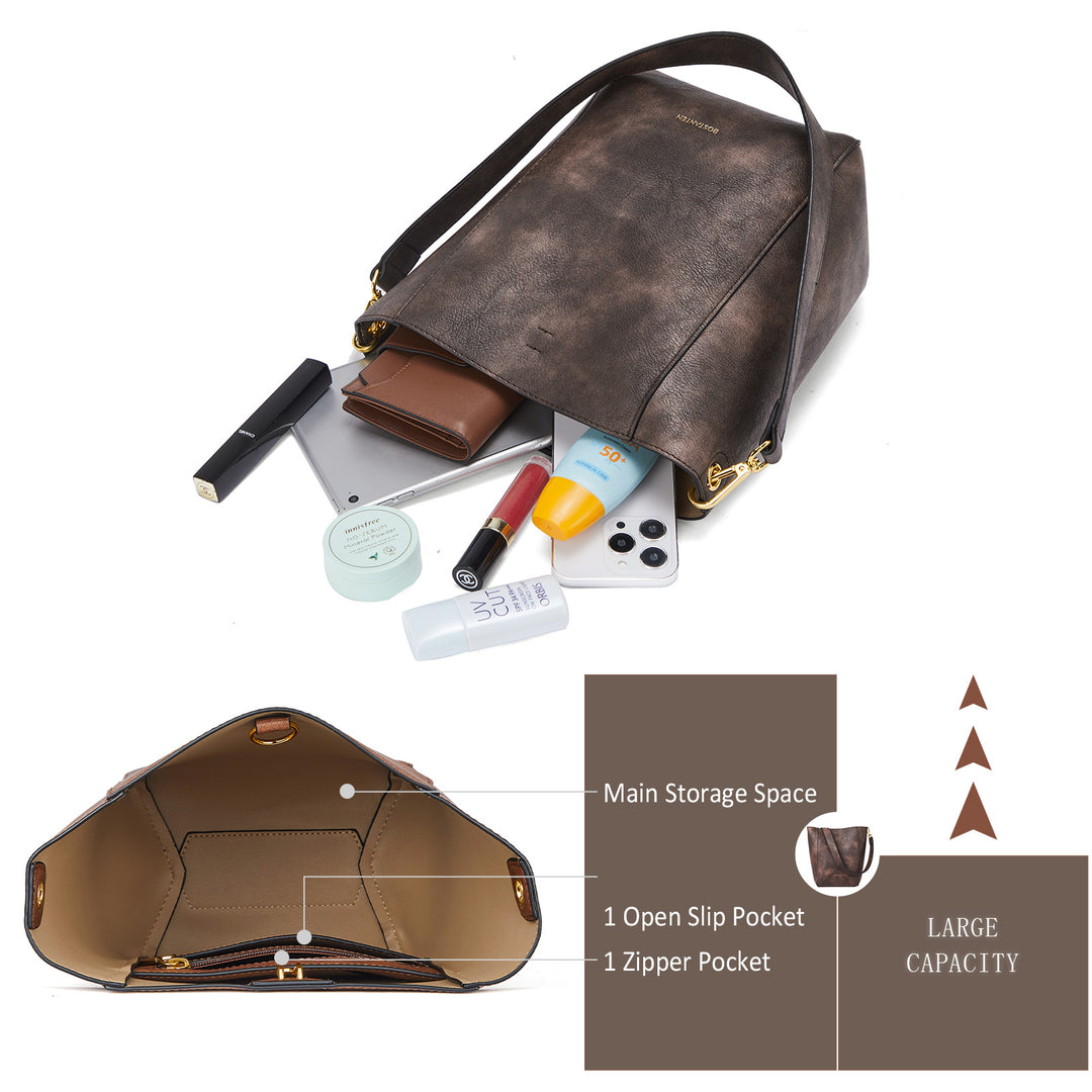 BOSTANTEN Leather Purses and Handbags for Women Designer Hobo Bucket Bag Fashion Small Crossbody Purses