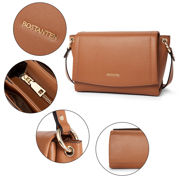 BOSTANTEN Womens Leather Crossbody Bags Designer Handbag Medium Trendy Shoulder Bag Purse - BOSTANTEN