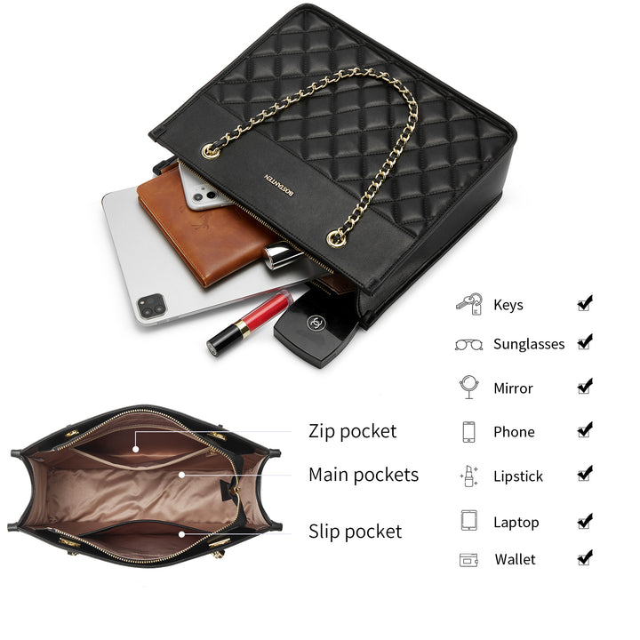 BOSTANTEN Handbags for Women Designer Leather Purses Quilted Shoulder Tote Bag with Chain Strap - BOSTANTEN