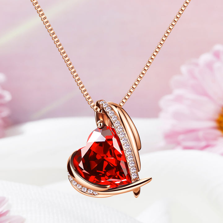 BOSTANTEN Rose Gold Plated Pendant Necklace with Birthstone Love Heart Crystal Jewelry Birthday Gifts for Women Mom Wife Girlfriend, 18"+2" - BOSTANTEN