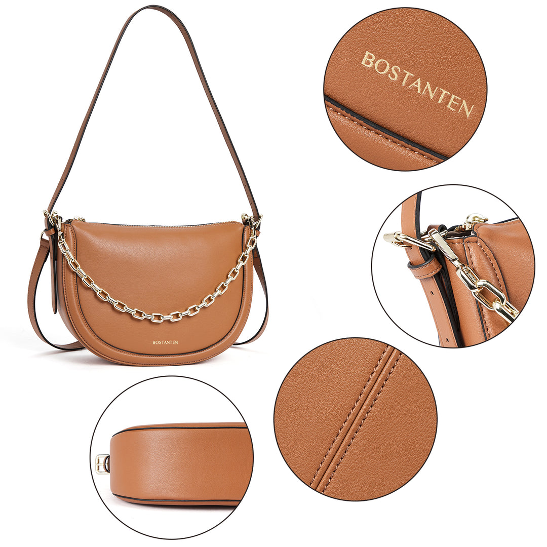 BOSTANTEN Women Shoulder Tote HandBag Designer Leather Purses Crossbody Bags with Zipper - BOSTANTEN