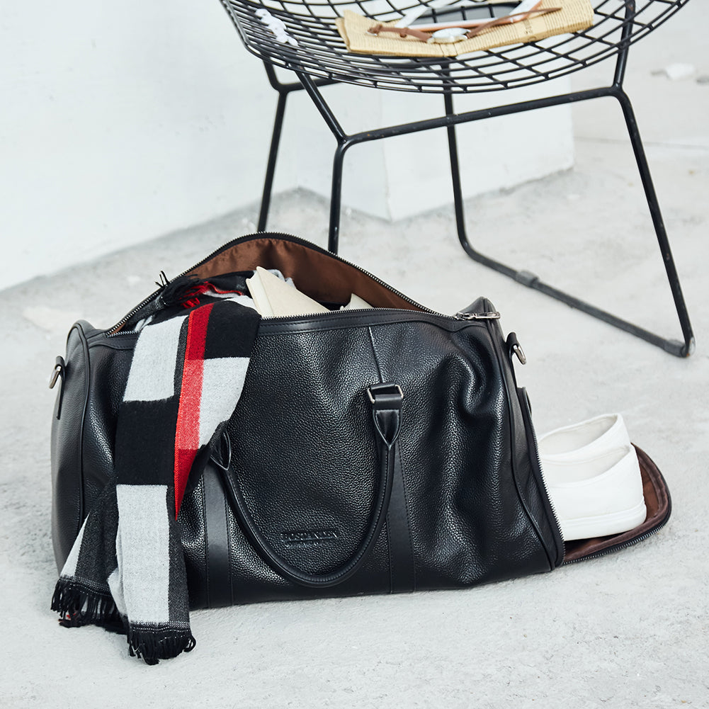BOSTANTEN Genuine Leather Travel Weekender Overnight Duffel Bag Gym Sports Luggage Tote Duffle Bags For Men - BOSTANTEN