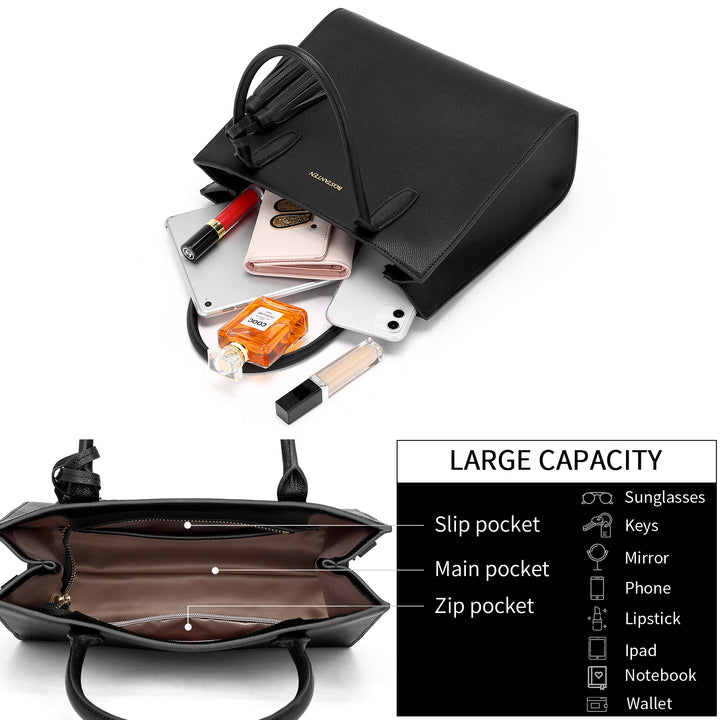 BOSTANTEN Satchel Handbags for Women Designer Leather Tote Purses Ladies Top Handle Crossbody Bags with Tassel - BOSTANTEN