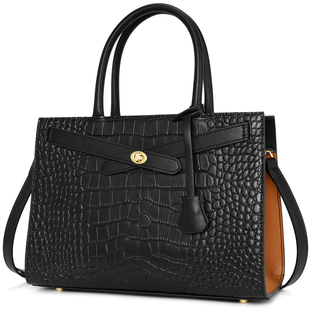 BOSTANTEN Leather Handbags for Women Fashion Satchel Purses Top Handle Tote Work Shoulder Bags Crocodile Pattern - BOSTANTEN