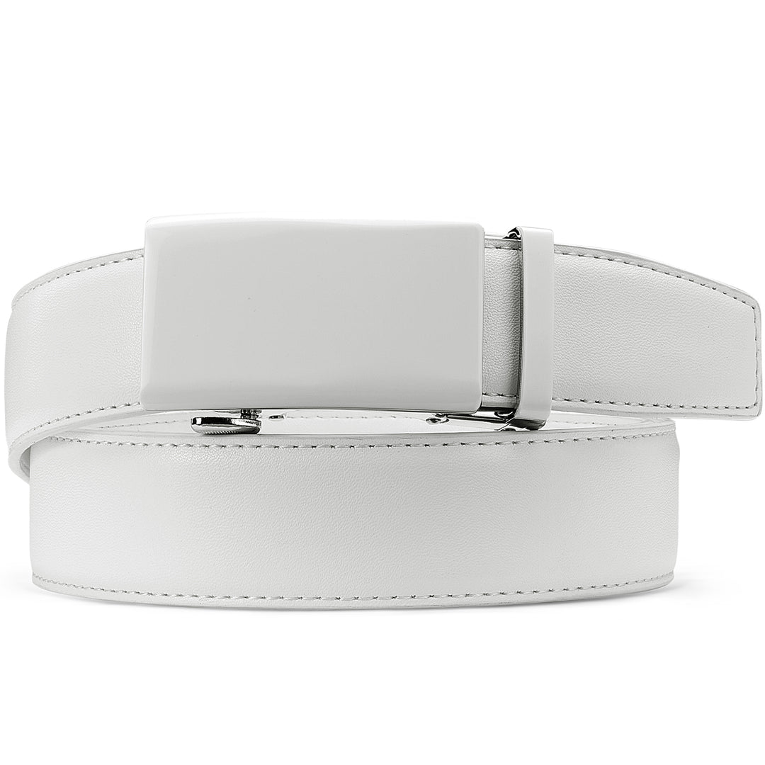 Leather Ratchet Dress Belt with Sliding Adjustable Buckle - BOSTANTEN