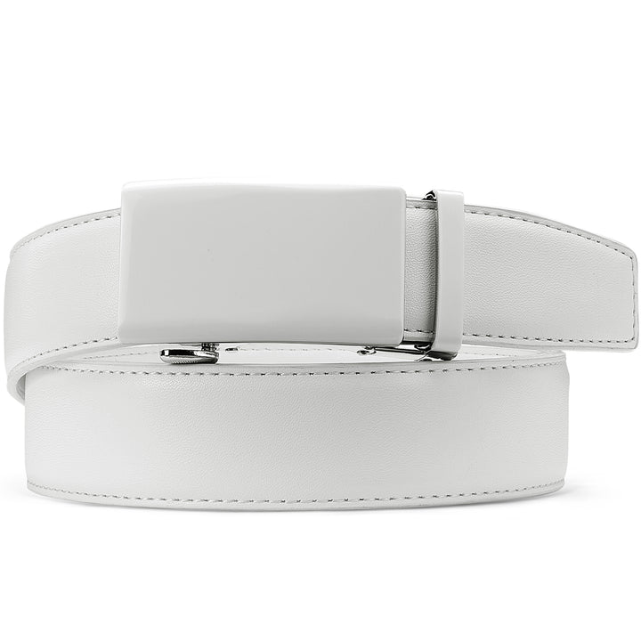 Leather Ratchet Dress Belt with Sliding Adjustable Buckle - BOSTANTEN