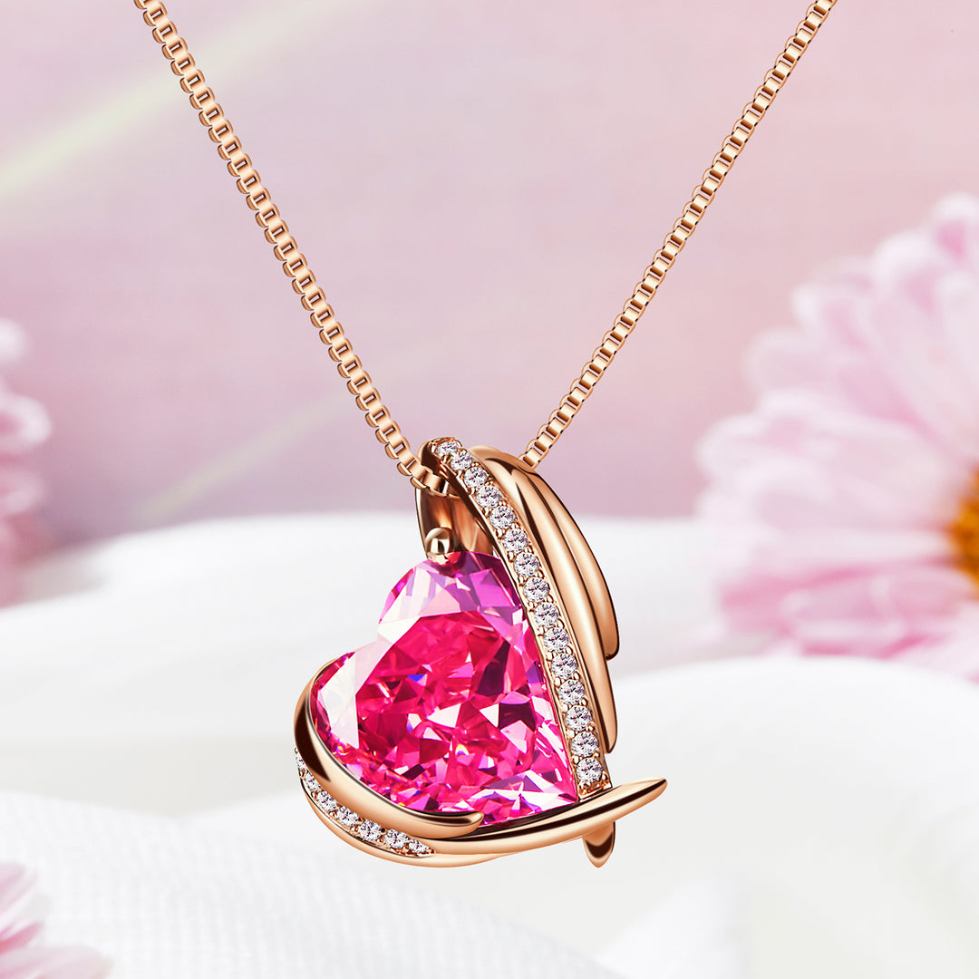 BOSTANTEN Rose Gold Plated Pendant Necklace with Birthstone Love Heart Crystal Jewelry Birthday Gifts for Women Mom Wife Girlfriend, 18"+2" - BOSTANTEN
