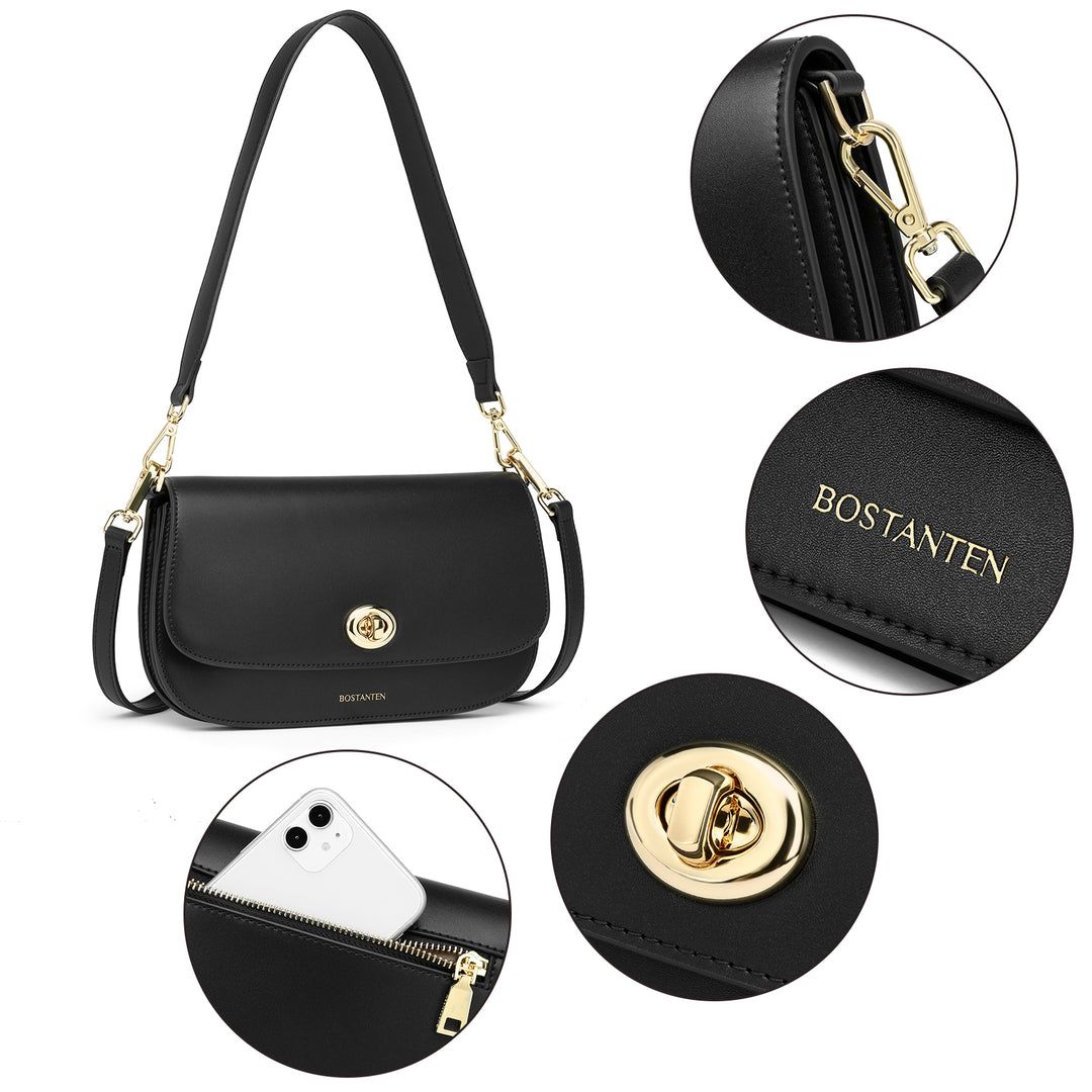 BOSTANTEN Small Crossbody Bag for Women Leather Top-handle Handbag Designer Shouldr Purse - BOSTANTEN