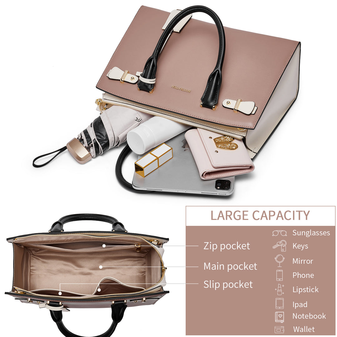 Genuine Leather Satchel Crossbody - Pink